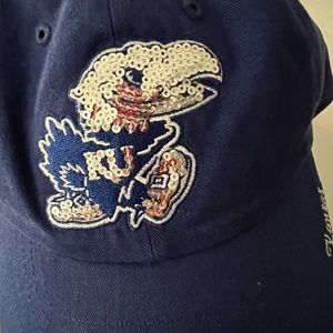 47 KANSAS JAYHAWKS ROYAL BLUE SILVER SPARKLE LOGO WOMENS ADJUSTABLE HAT